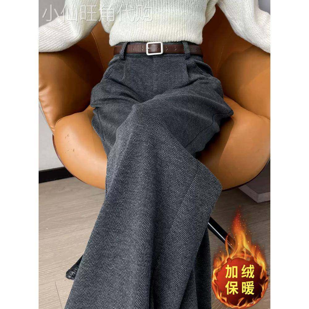 加绒加厚毛呢阔腿西装裤女2025年秋冬季新款高腰垂感显瘦直筒裤子