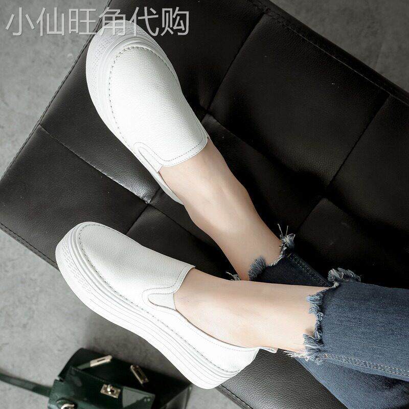 真皮厚底小白鞋女2025春季松糕软皮鞋休闲增高显瘦懒人一脚蹬单鞋