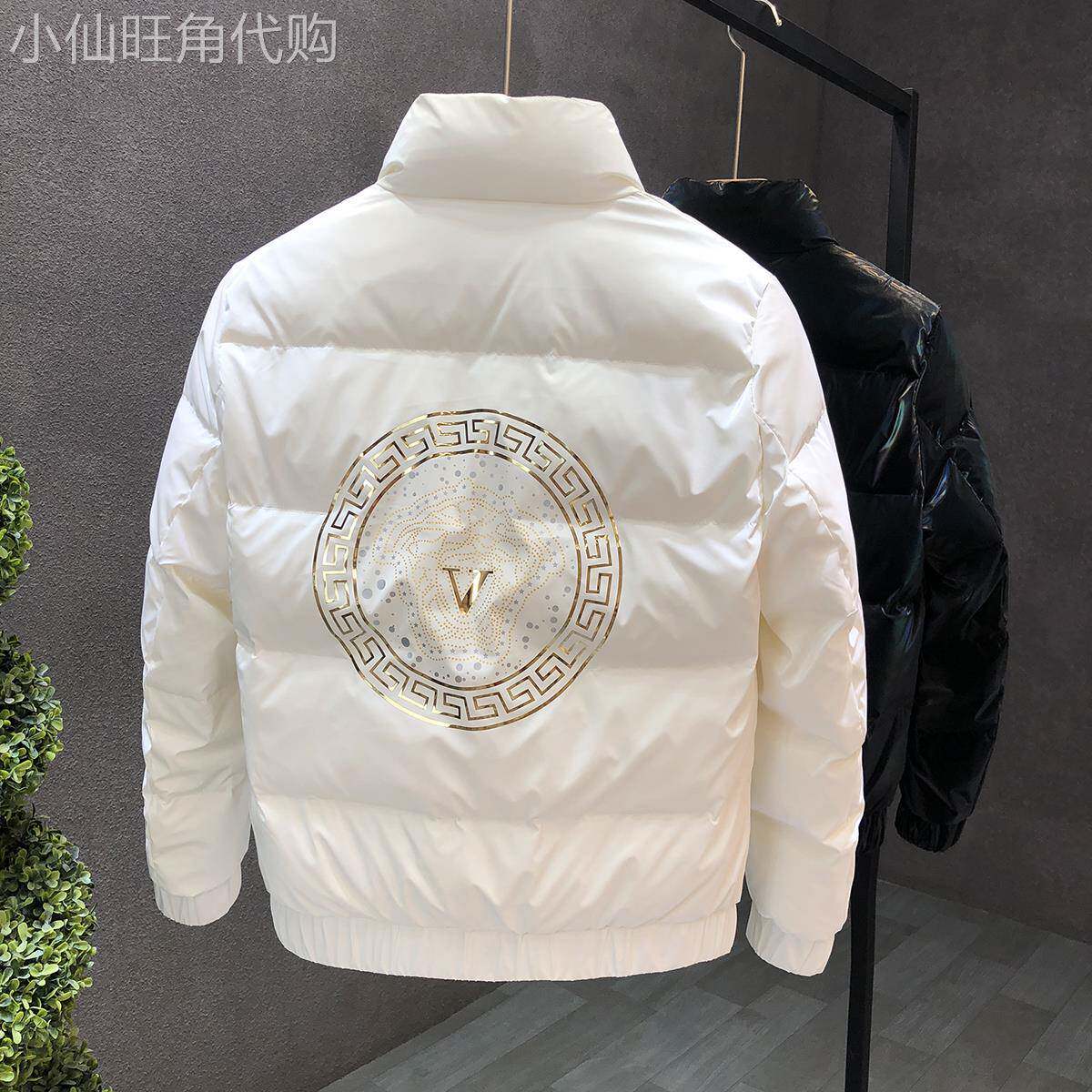 冬季新款白色亮面羽绒服男短款潮牌潮流修身轻薄高端男士立领外套