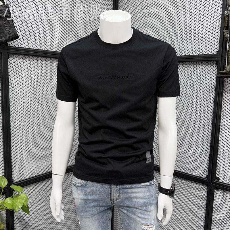 高端3D字母短袖t恤男士2025新款夏季潮牌圆领打底体恤半袖衫男款