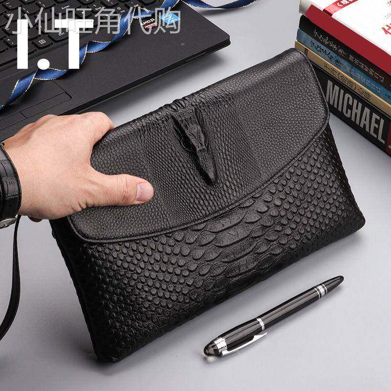 香港代购真皮手拿包男士大容量翻盖手抓包男士夹包鳄鱼纹牛皮手包