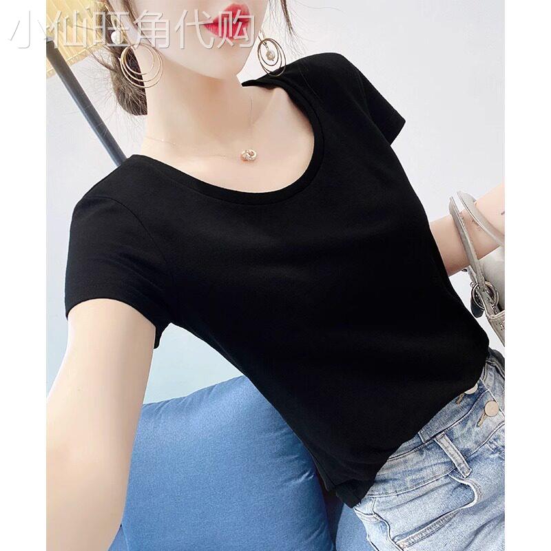 高端短袖t恤女圆领纯棉2026新款夏季百搭显瘦体恤正肩紧身上衣薄