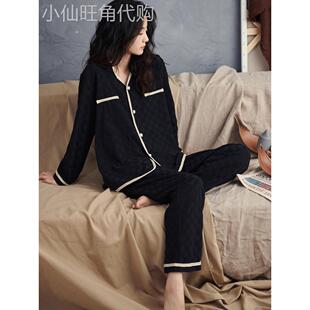 免穿文胸防凸点家居服套装女带胸垫舒适外穿睡衣春秋时尚长袖开衫