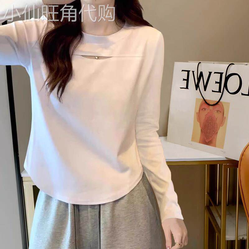 白色长袖t恤女春秋2025新款宽松显瘦设计感小个子内搭打底衫上衣