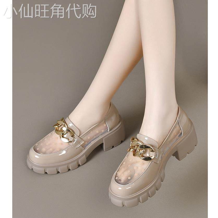 【欧洲AU高定】新款春季网纱凉鞋女真皮厚底包鞋漆皮乐福镂空皮鞋