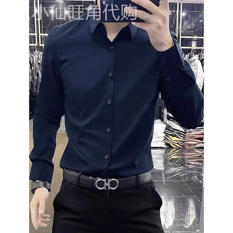 高级感商务休闲衬衫男士长袖2025春秋冬季新款修身免烫衬衣男款潮