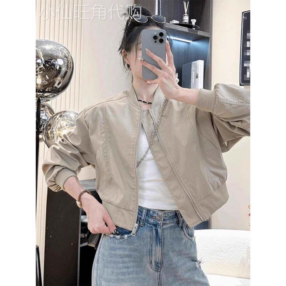卡其色短款棒球服外套女春秋新款宽松小个子运动服飞行员夹克上衣