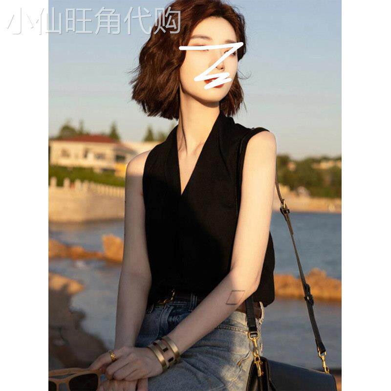 黑色V领吊带背心女夏季欧货外穿高级感白领气质西装内搭无袖上衣