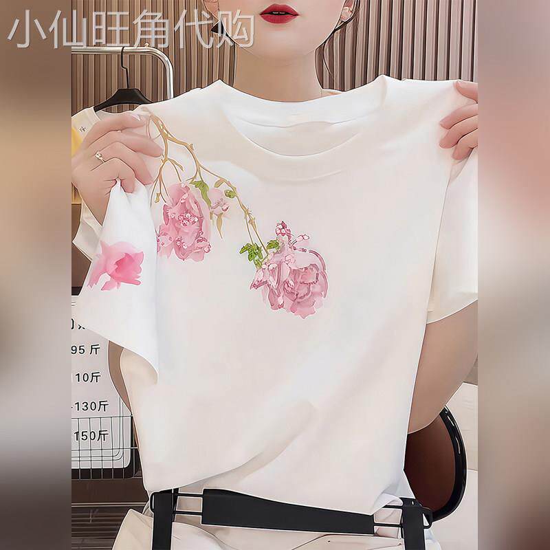 潮牌纯棉白色重工亮片短袖T恤女2026夏季新款宽松休闲设计感上衣