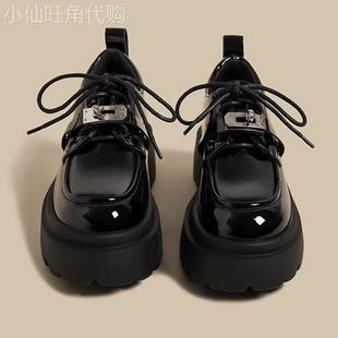 MK&DK.SW厚底乐福鞋女英伦风系带豆豆鞋2025新款春季潮漆色小皮鞋