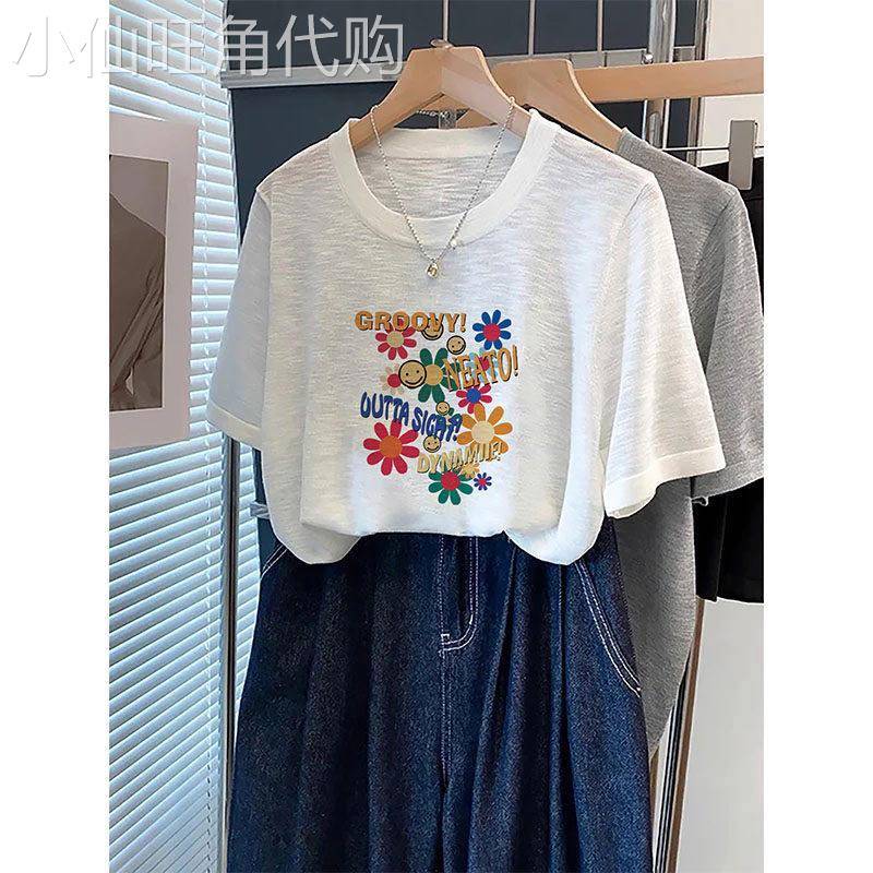 圆领雪花棉半袖女t恤2026新款白色短袖时尚休闲洋气减龄上衣夏季