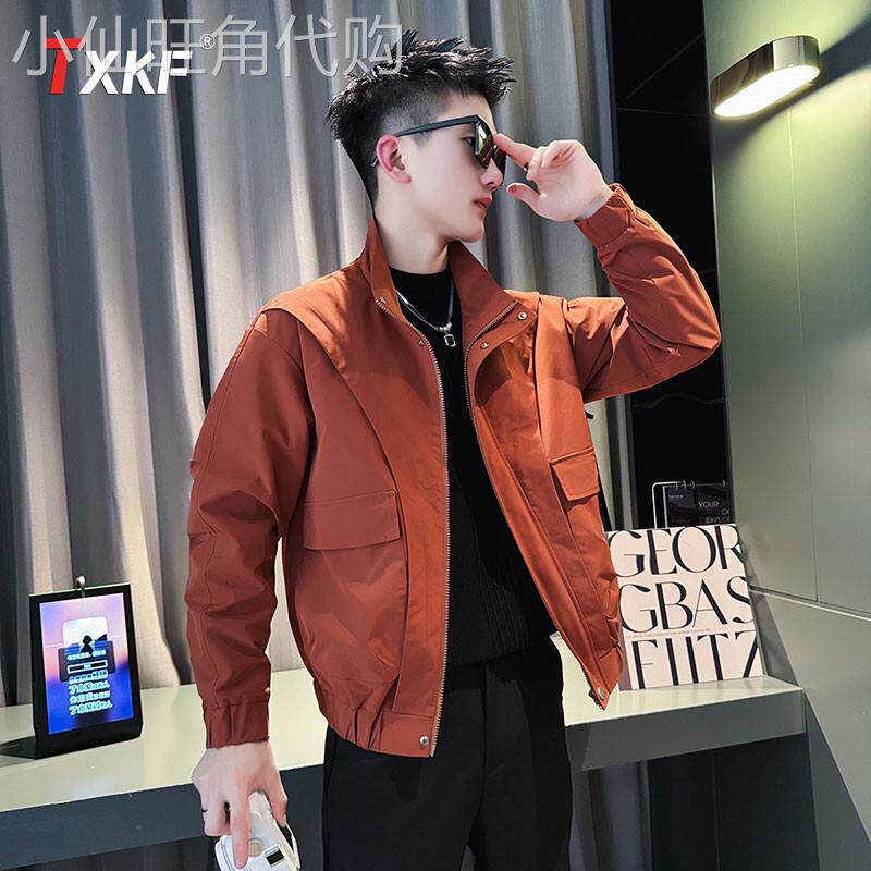 高端酒红色棉服外套男士2025新款春秋冬季高级感工装立领夹克男款