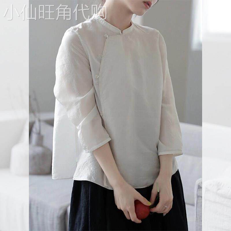 新中式轻国风衬衫女夏季新款文艺覆古立领斜襟白色小衫马面裙上衣