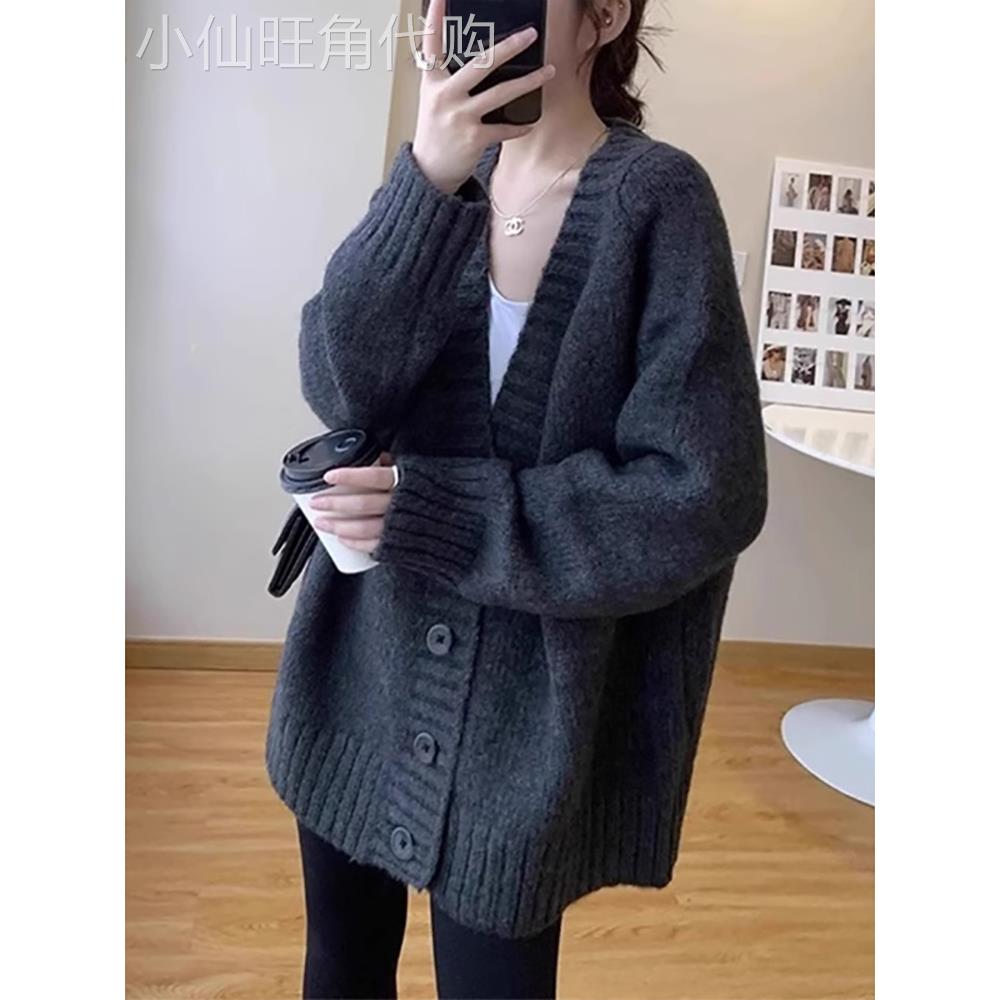 外搭v领慵懒风毛衣外套秋冬新款女软糯超好看宽松显瘦上衣设计感