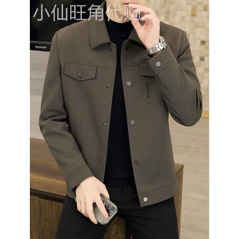 高端翻领外套男春秋季2025新款高级感潮牌休闲商务男士夹克上衣服