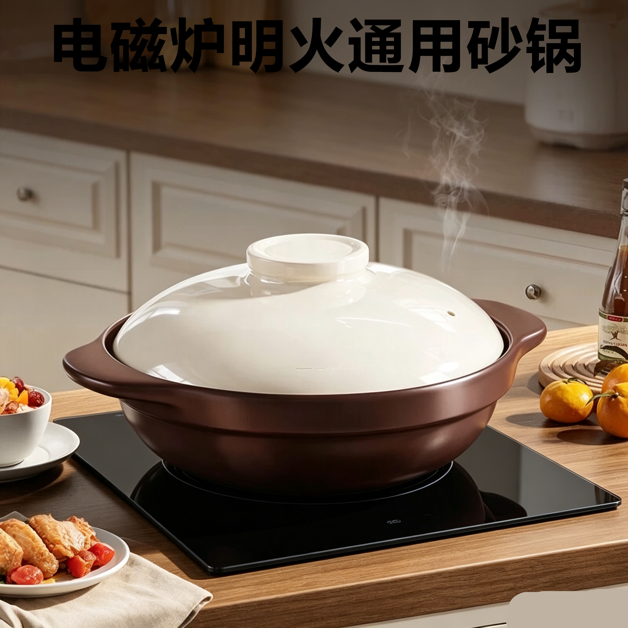 无需导热片直接使用电磁炉砂锅浅口两用凹面通用炖煮煲汤炖菜沙锅
