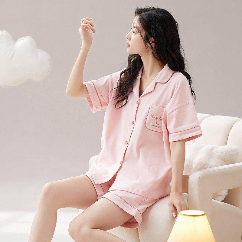 三件套睡衣纯棉女薄款夏季甜美短袖短裤夏天简约纯色网红风少女家,女士内衣/男士内衣/家居服,睡衣/家居服套装,淘宝优惠券,粉丝福利购,淘宝优惠卷