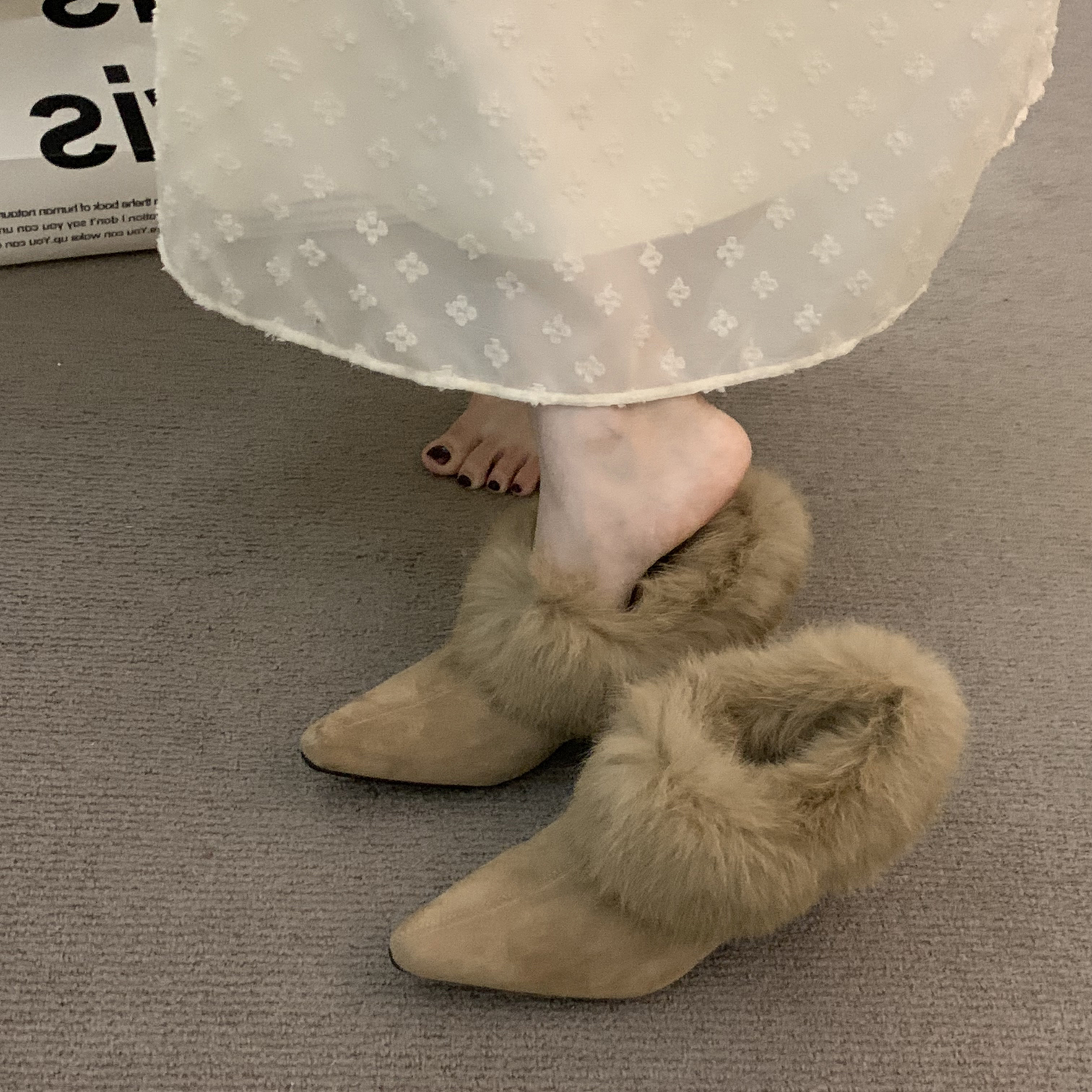 复古加绒尖头毛毛鞋勃肯棉鞋单鞋