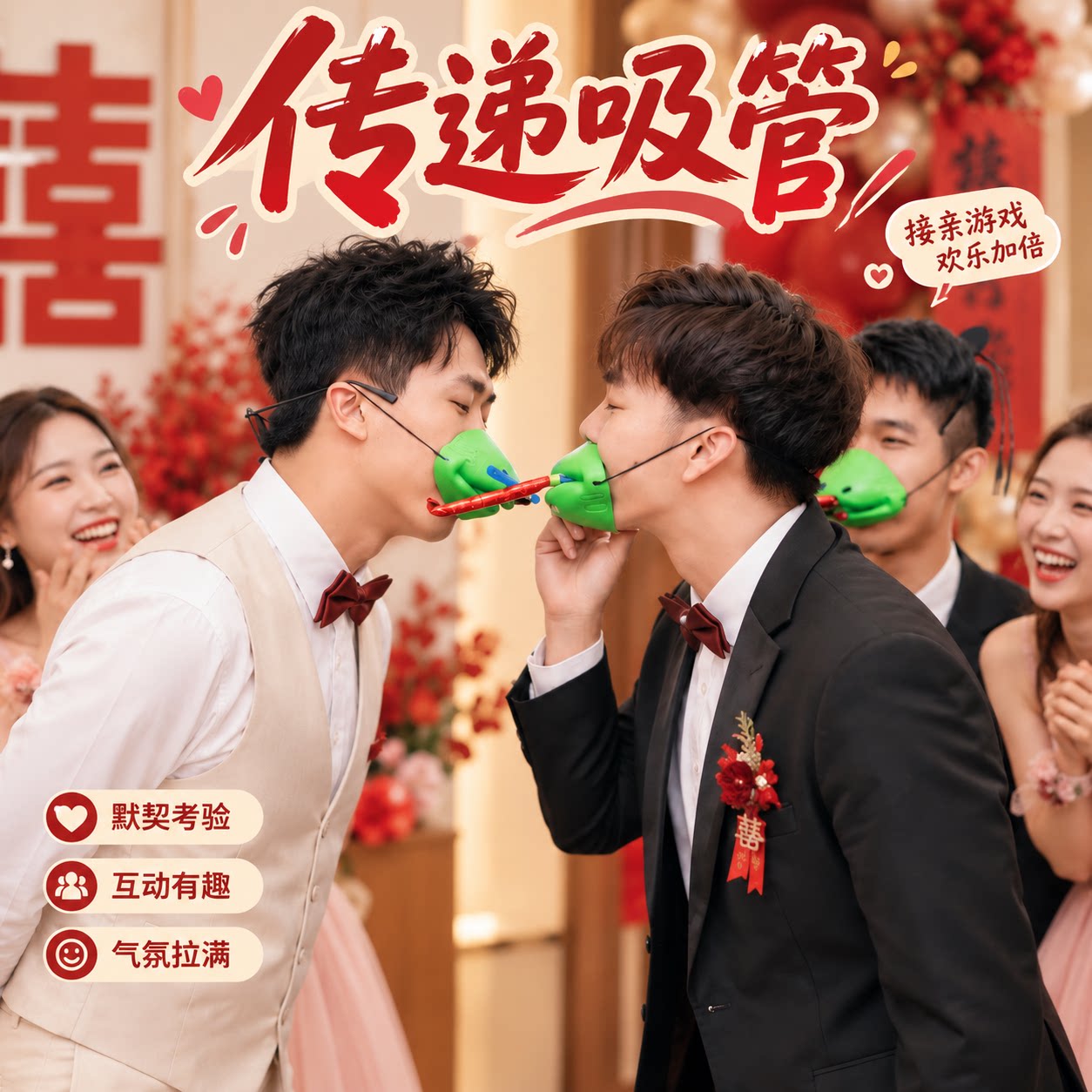 结婚接亲堵门游戏小道具青蛙嘴面罩卷舌吸管传递搞笑整蛊伴娘郎团