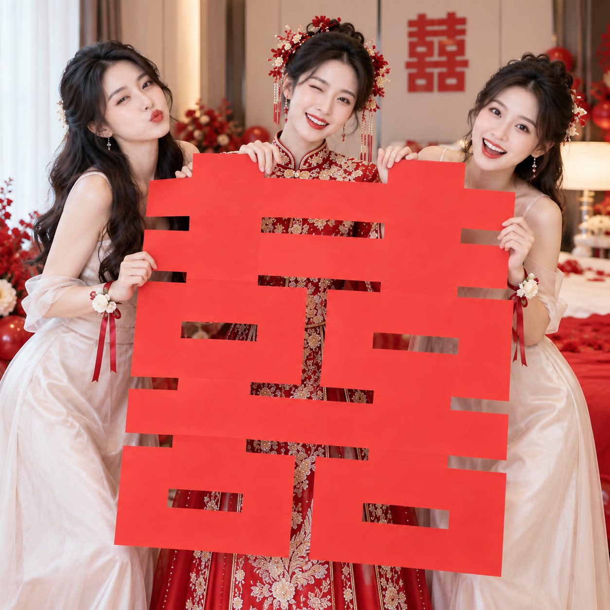 超大喜字结婚领证订婚拍照小道具婚庆红色喜字贴婚纱囍字贴纸装饰