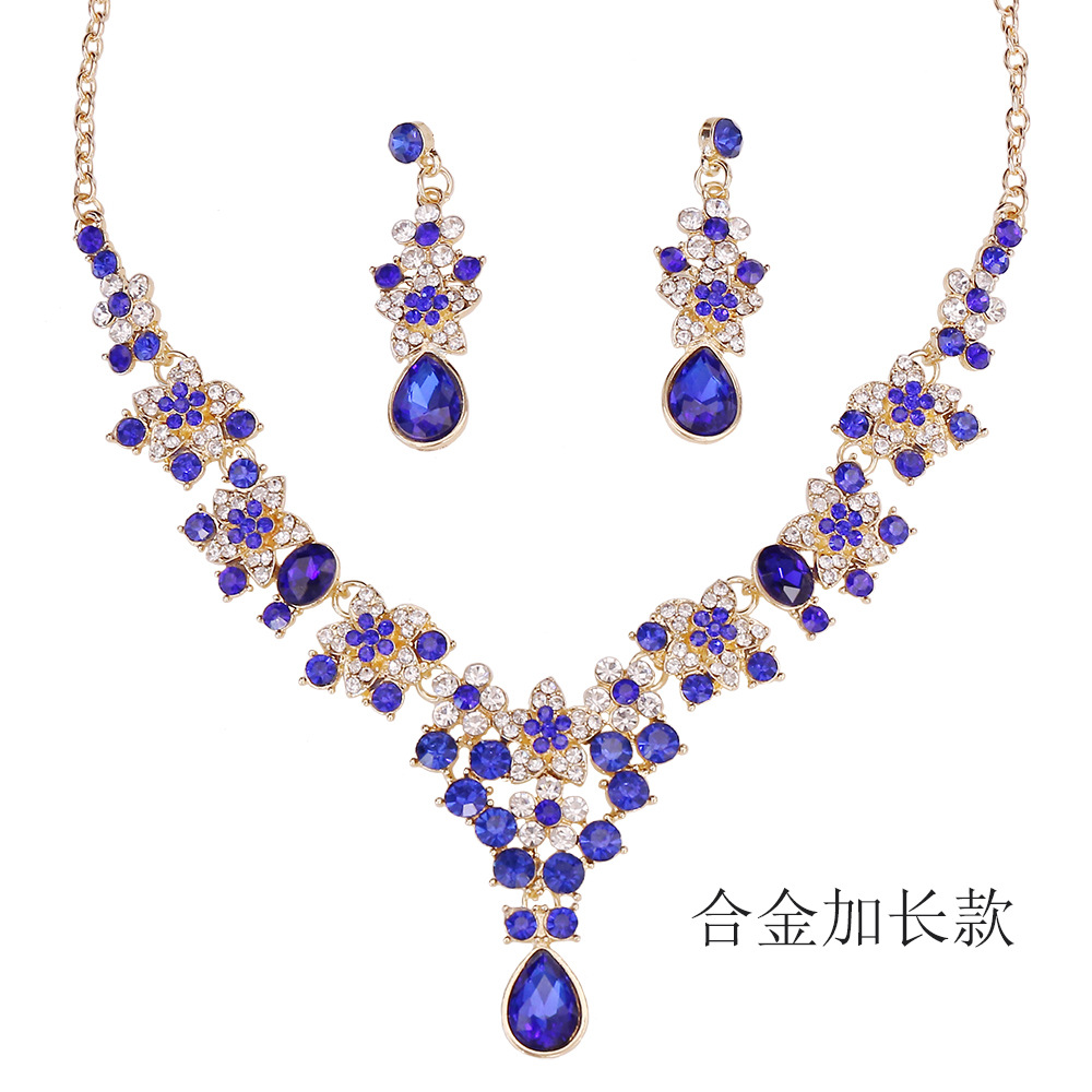 日本品质C1019欧美时尚气质多色水晶新娘项链套装 百搭项链耳环水