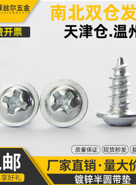 镀锌圆头带垫片自攻螺丝PWA十字盘头介子带垫自攻螺钉【M3M4】