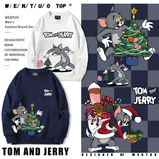猫和老鼠周边趣味卡通印花圆领卫衣男女情侣秋冬加绒百搭上衣服潮