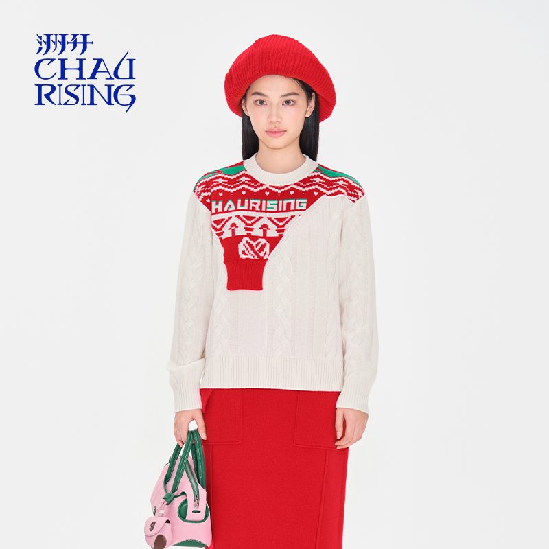 复古撞色费尔岛羊绒衫