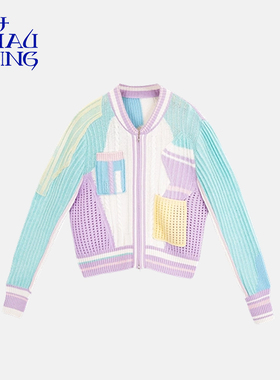 洲升/CHAU.RISING秋冬新款运动拉链羊绒针织开衫彩色外套女