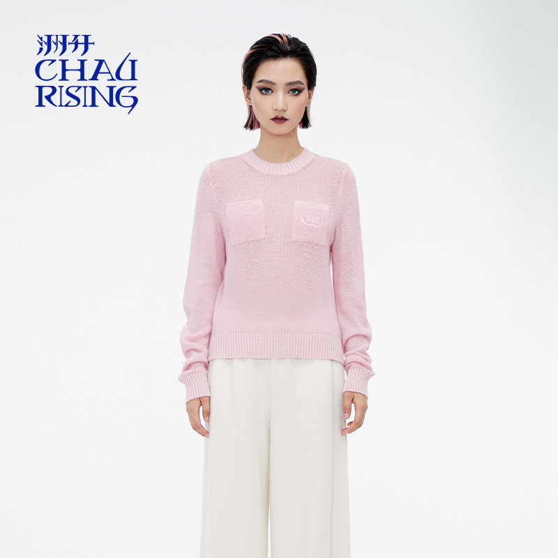 洲升/CHAU.RISING秋冬新款圆领箱型百搭少女针织衫羊绒衫上衣