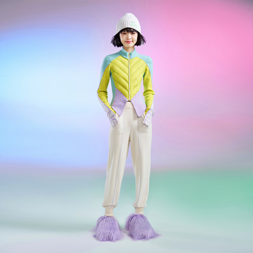羊绒鹅绒拼接滑雪服女