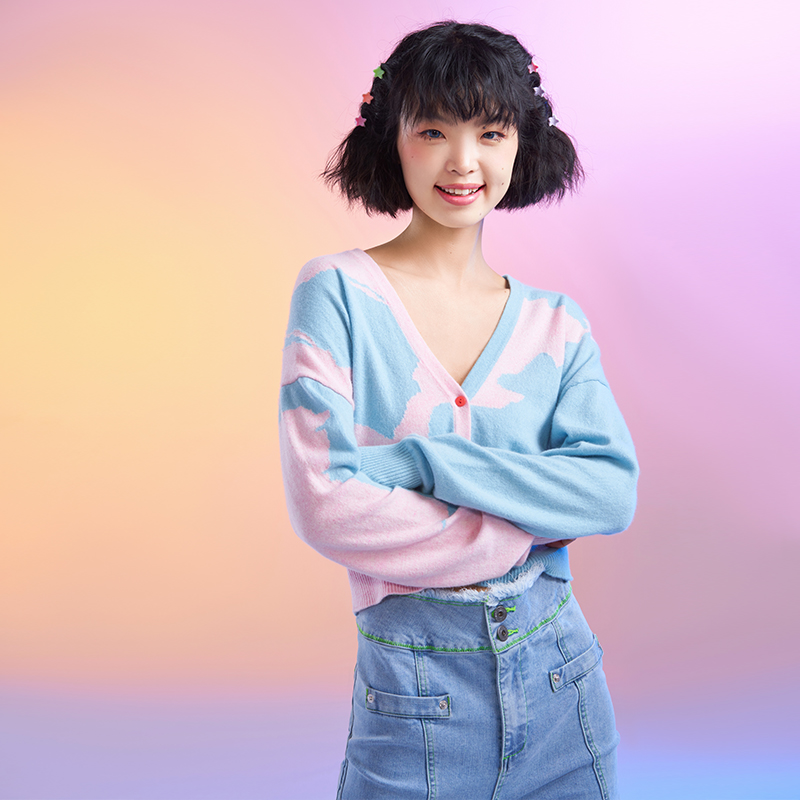 洲升/CHAU.RISING休闲女上衣低领羊绒开衫修身毛衣秋冬新品设计师