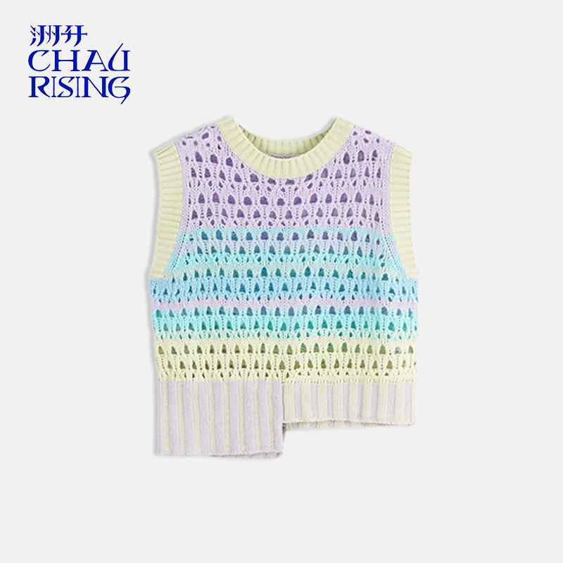 渐变镂空针织羊毛背心