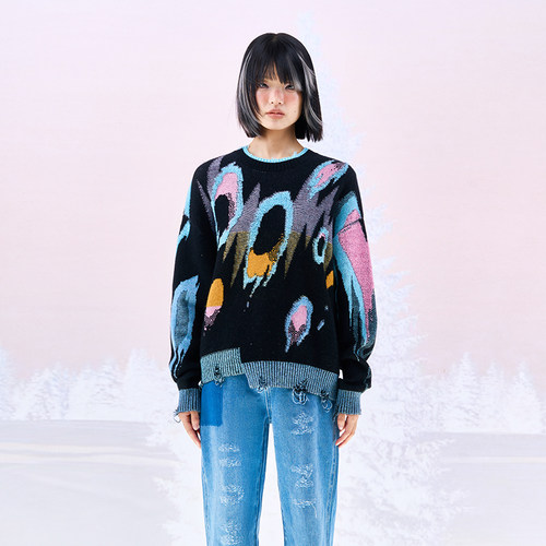 CHAU.RISING流星提花圆领羊绒衫