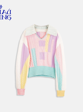 洲升/CHAU.RISING秋冬新品彩色羊绒针织衫套头毛衣显瘦多巴胺女士