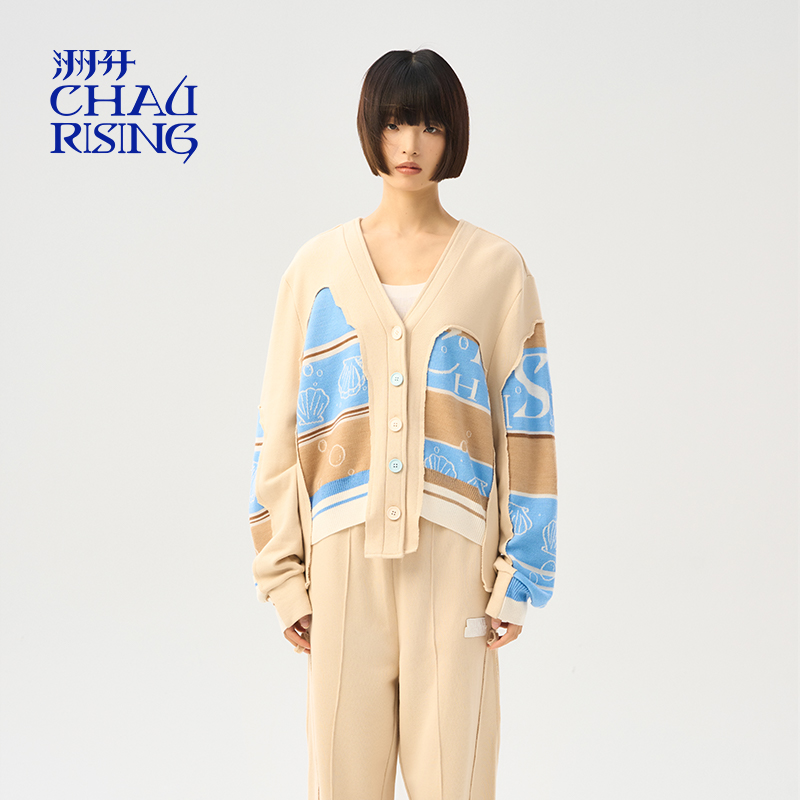 海洋羊毛卫衣拼接开衫