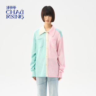 女宽松休闲开衫 龙纹绣花休闲羊绒衬衫 洲升23秋冬新品 CHAU.RISING