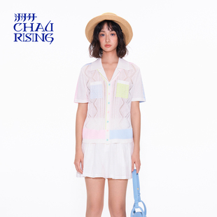 针织衫 洲升 彩色拼色针织翻领开衫 CHAU.RISING2025夏季 上衣女 新款