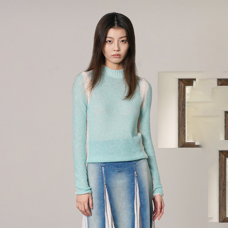 chau.rising洲升半高领修身女羊绒针织衫毛衣秋冬新款设计师