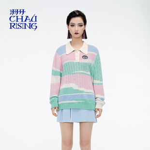 上衣女 洲升 CHAU.RISING冬季 新款 学院风polo领条纹羊绒套头衫