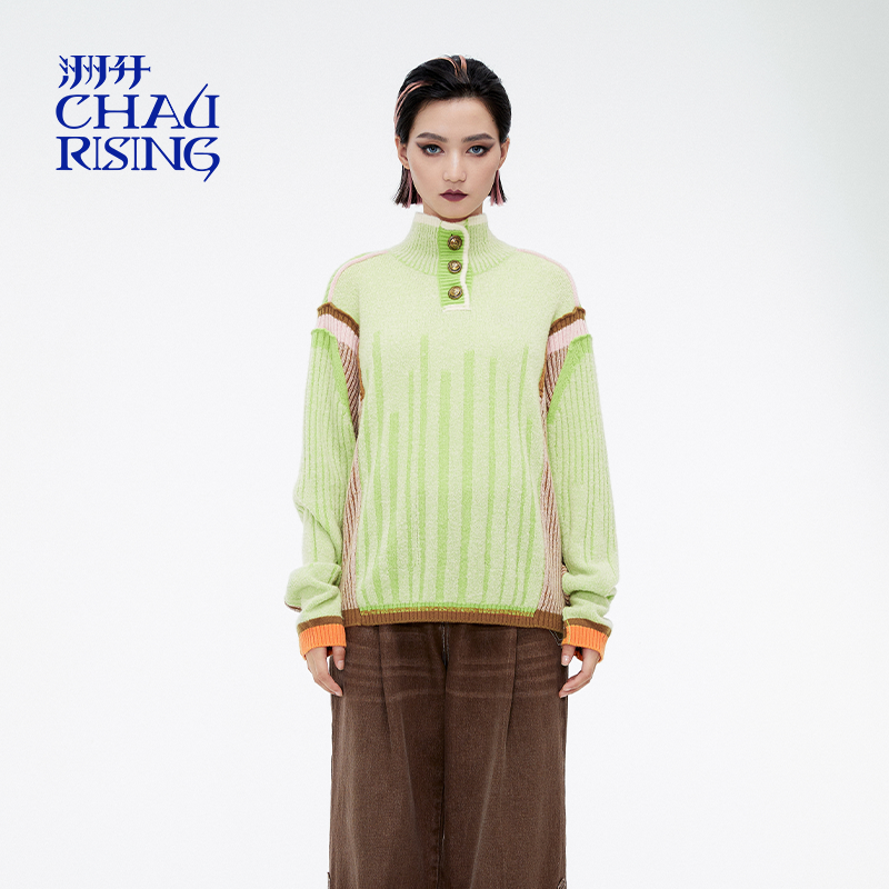 洲升/CHAU.RISING冬季新款半高领撞色休闲拼色羊绒衫上衣女士,女装/女士精品,羊绒衫,淘宝优惠券,粉丝福利购,淘宝优惠卷
