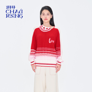 爱心撞色羊绒套头针织衫 新款 慵懒上衣女 CHAU.RISING春季 洲升