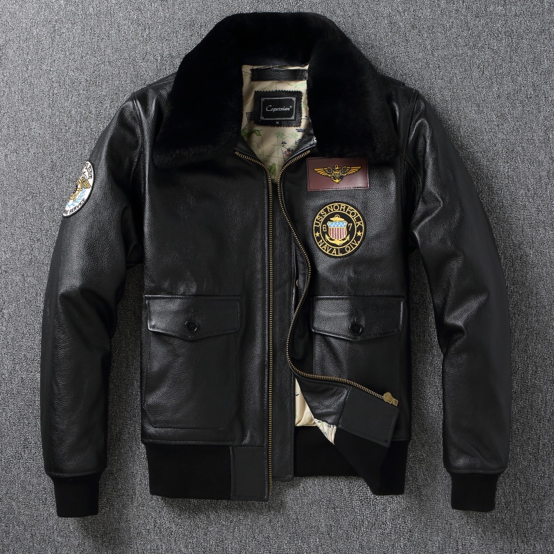 G1真皮夹克纯头层牛皮飞行服加棉男士真皮皮衣宽松大码冬装外套