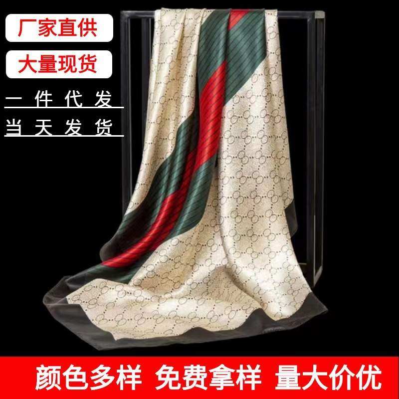 2023新款90大方巾印花中年女妈妈外搭春秋冬纱巾礼品丝巾配饰