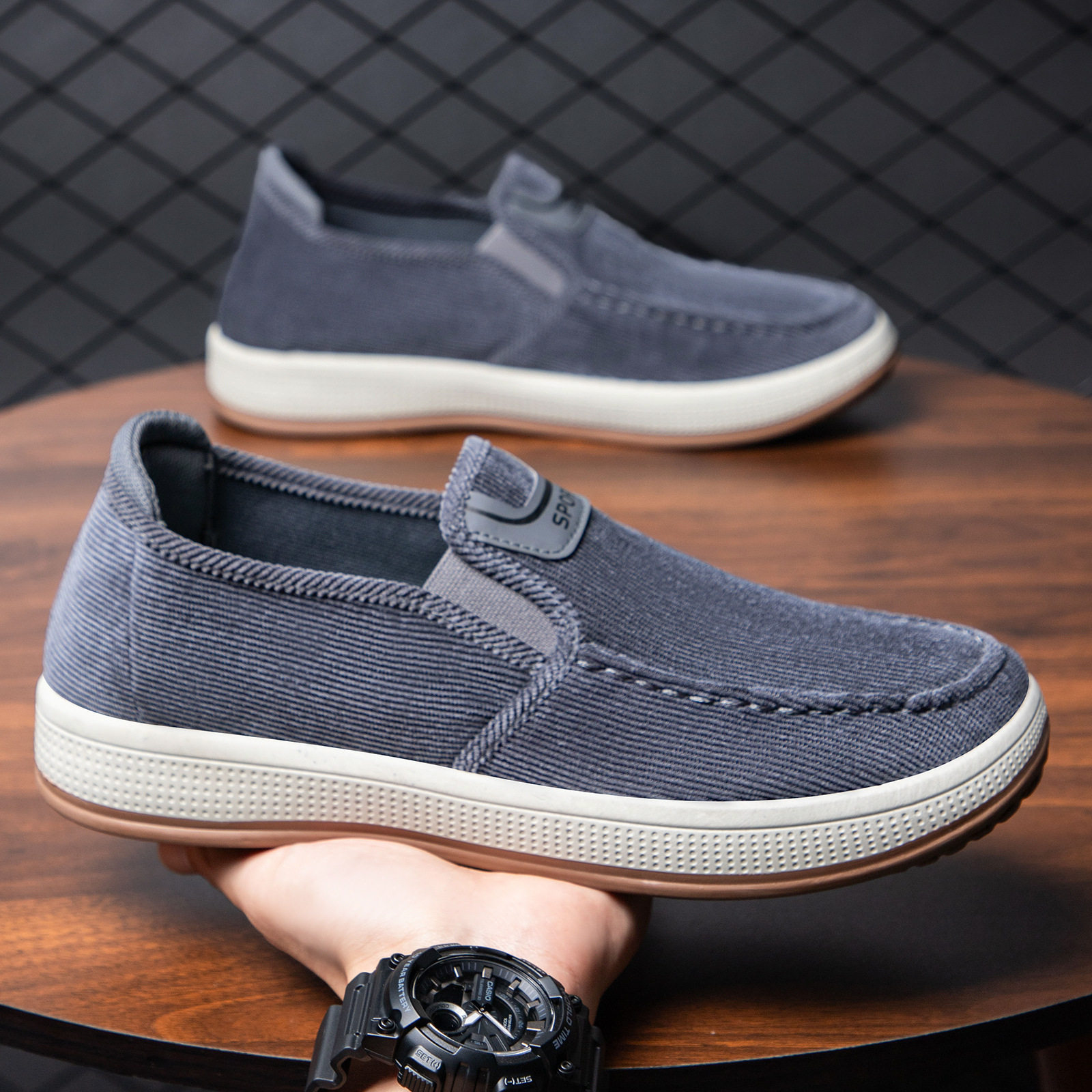 男鞋春款休闲鞋轻便鞋子男浅口舒适板鞋条纹软底单鞋