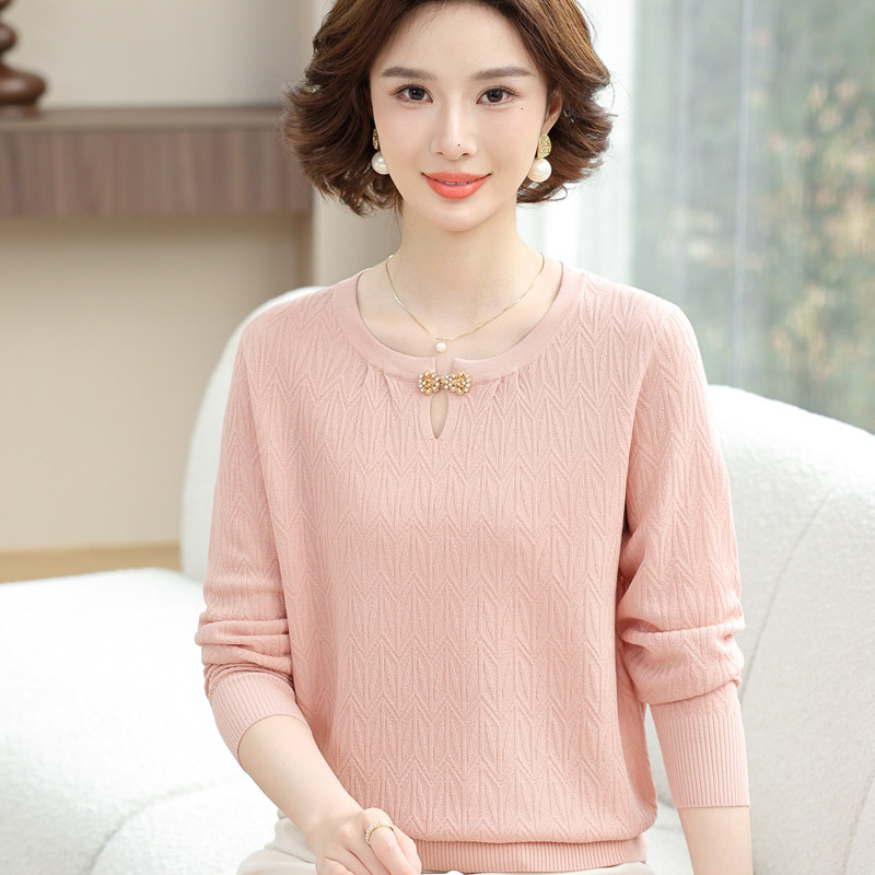 春秋季薄款毛衣女士2026新款洋气长袖针织衫中年妈妈宽松显瘦上衣