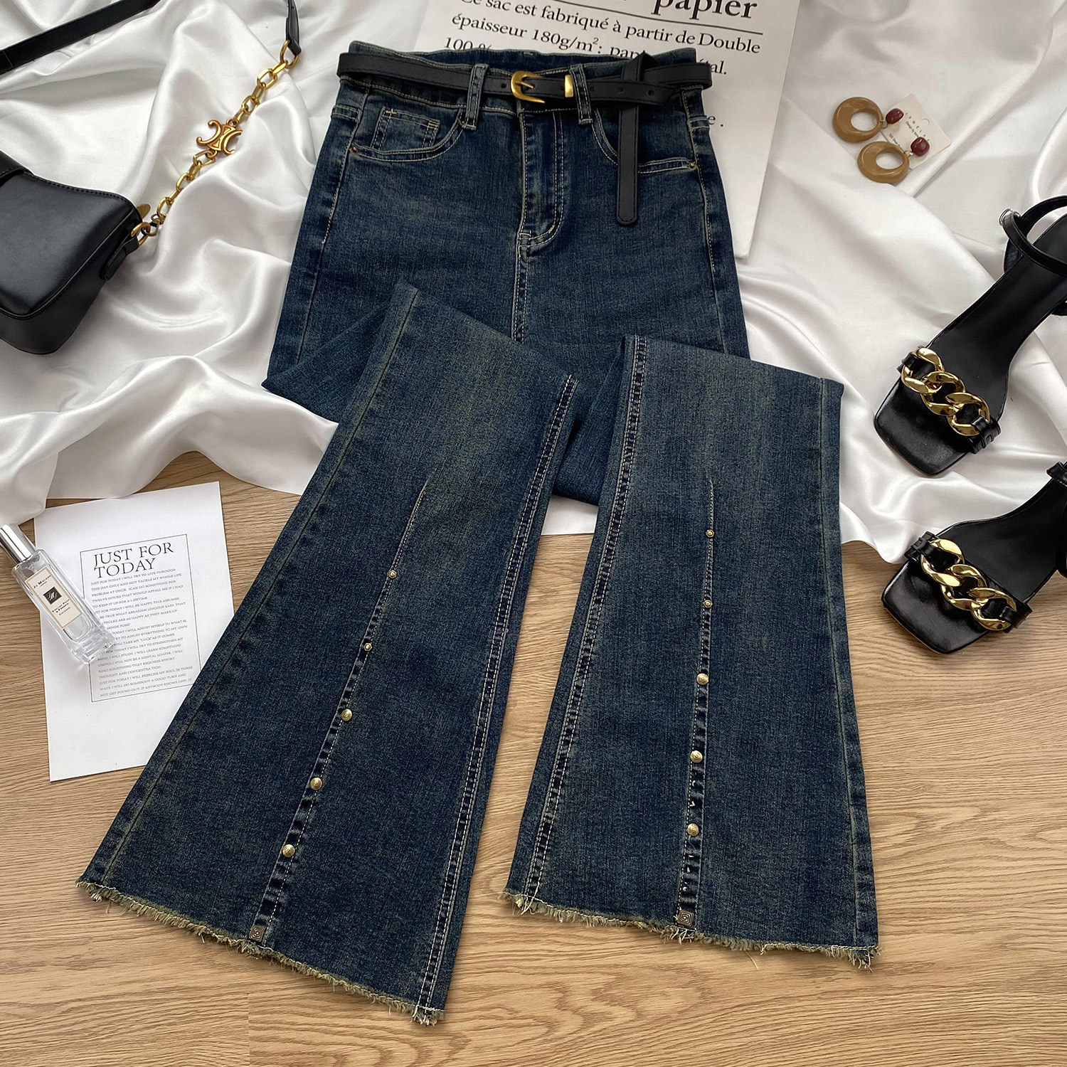 设计感微喇叭牛仔裤女2025新款春秋季今年流行高腰修身显瘦马蹄裤,女装/女士精品,大码裤装,淘宝优惠券,粉丝福利购,淘宝优惠卷