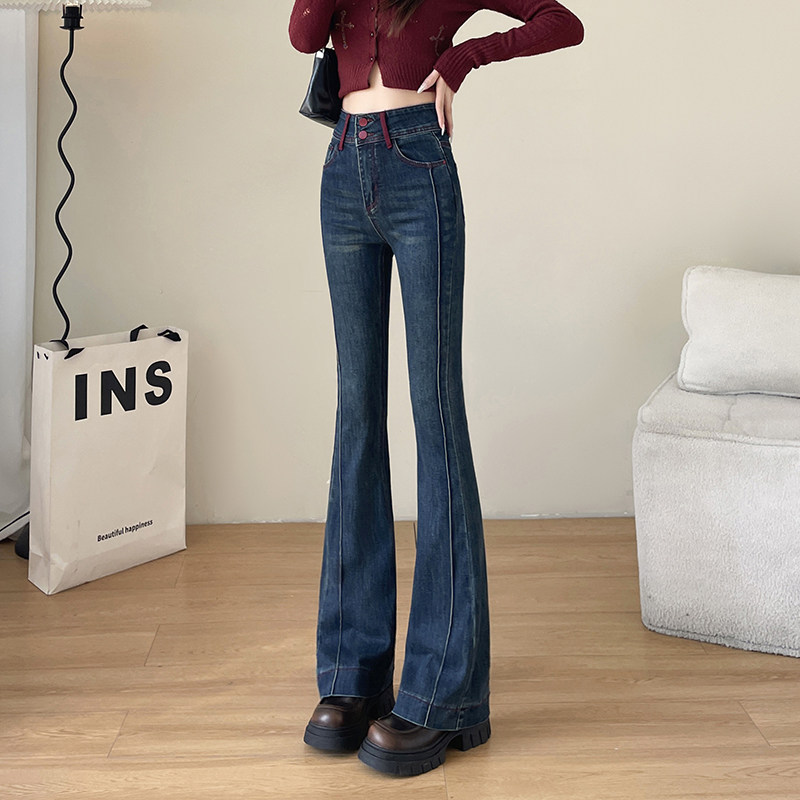 韩版拼接微喇牛仔裤女2025年新款春季收腹提臀复古高腰显瘦马蹄裤,女装/女士精品,大码裤装,淘宝优惠券,粉丝福利购,淘宝优惠卷