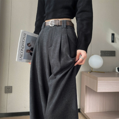 美拉德毛呢西装裤女士秋冬季2025新款加绒加厚高腰垂感直筒阔腿裤