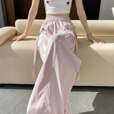 美式冰丝工装裤女2025新款夏季薄款酷飒风宽松显瘦登山速干运动裤